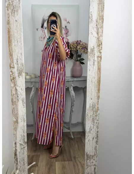 Vestido de rayas rosa con langosta