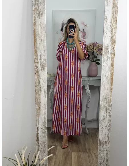 Vestido de rayas rosa con langosta