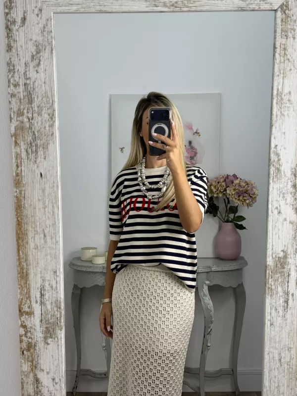 Camiseta punto Bonjour azul