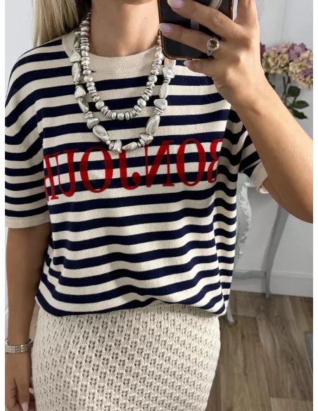 Camiseta punto Bonjour azul