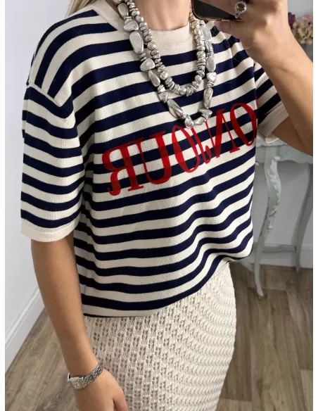 Camiseta punto Bonjour azul