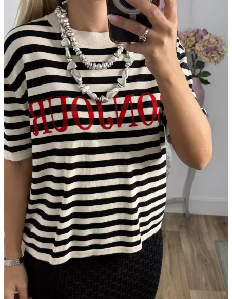 Camiseta punto Bonjour negro