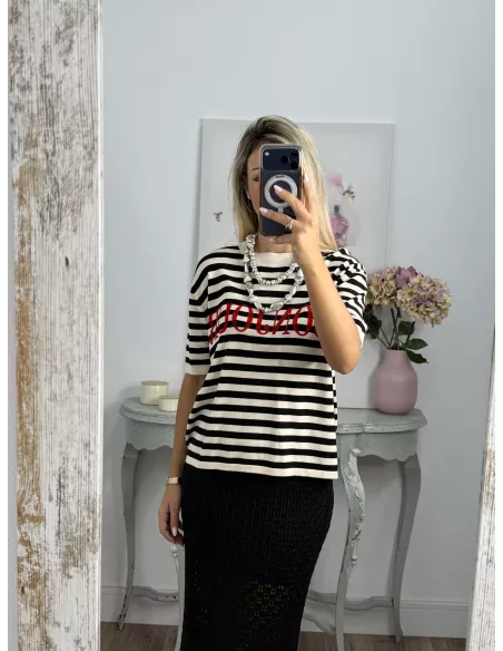 Camiseta punto Bonjour negro