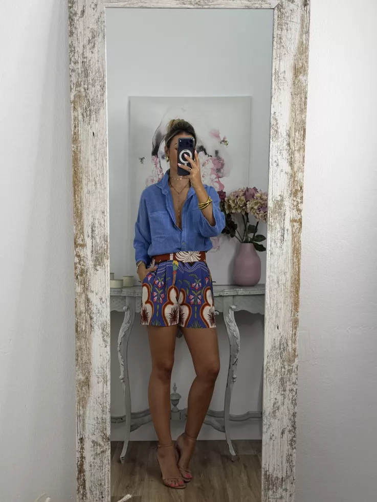 Short tropical azul y teja