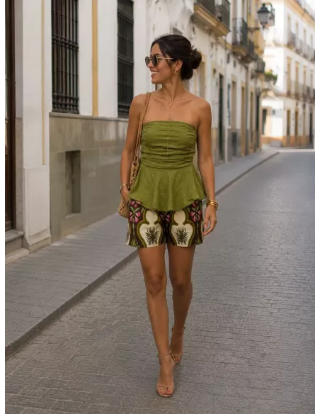 Short tropical verde y choco