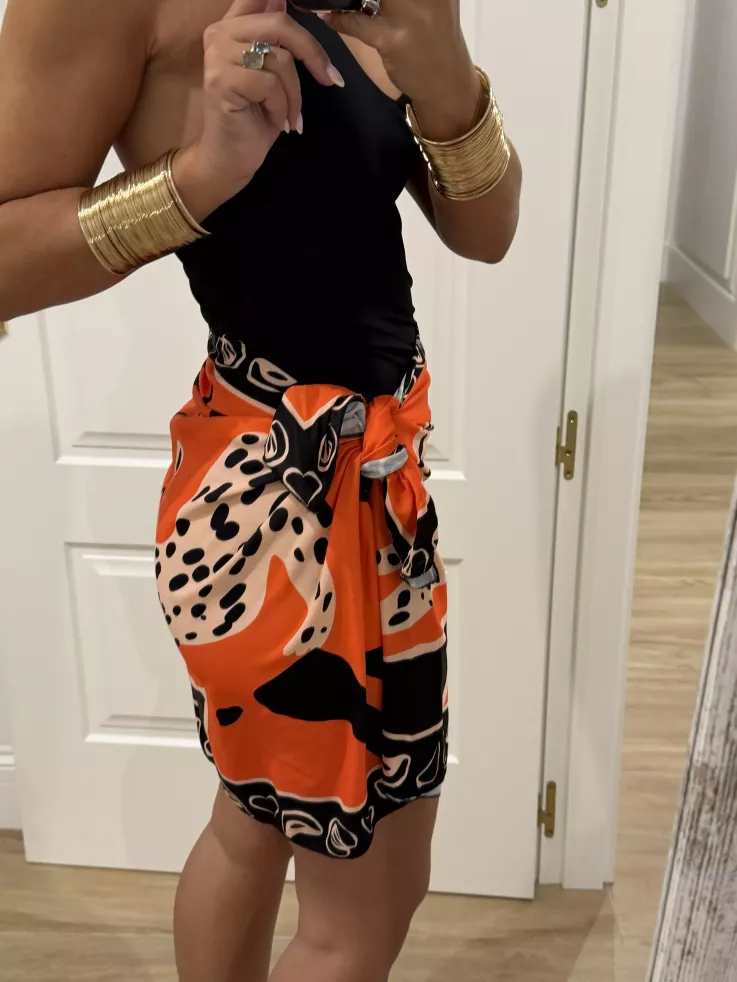 Falda pareo corta leopardo naranja
