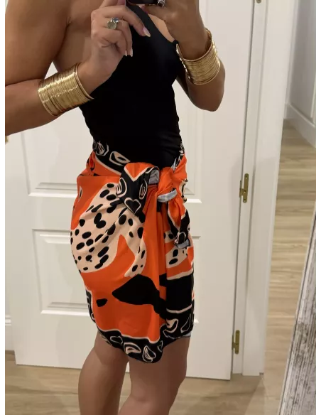 Falda pareo corta leopardo naranja