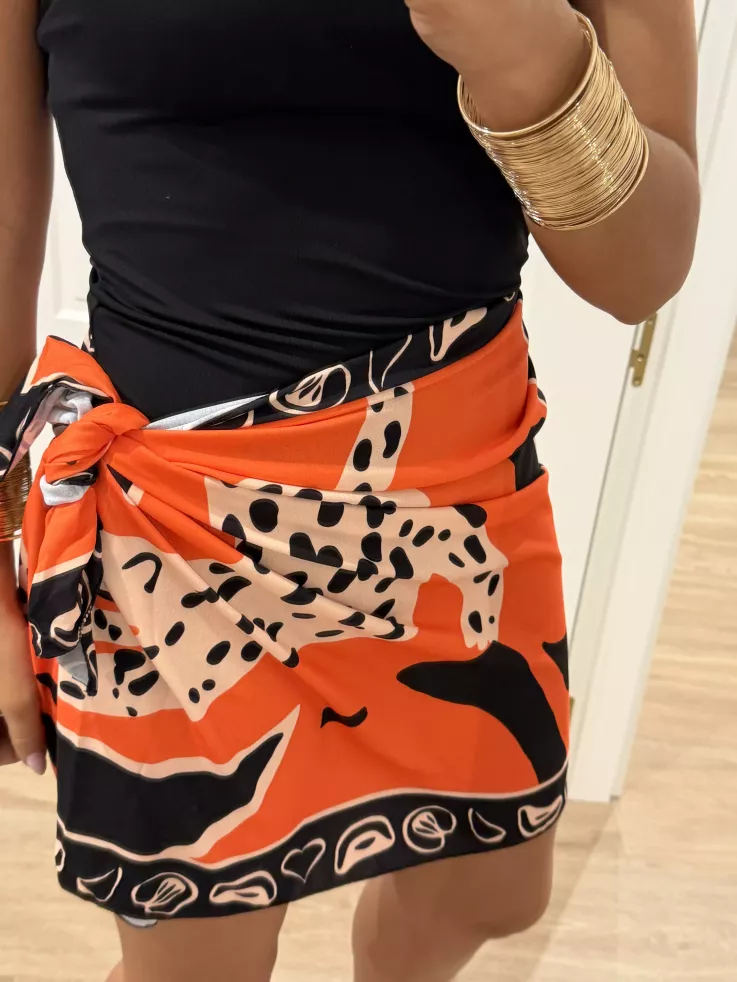 Falda pareo corta leopardo naranja
