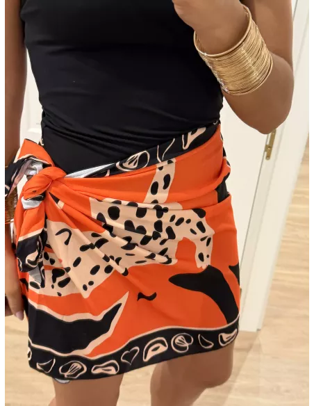 Falda pareo corta leopardo naranja