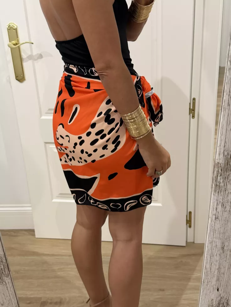 Falda pareo corta leopardo naranja