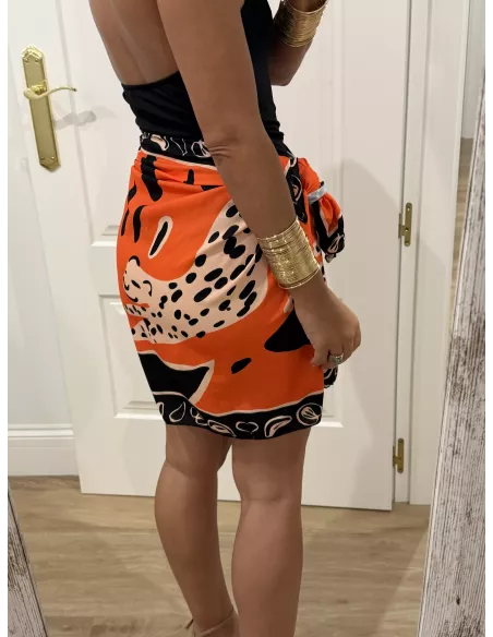 Falda pareo corta leopardo naranja