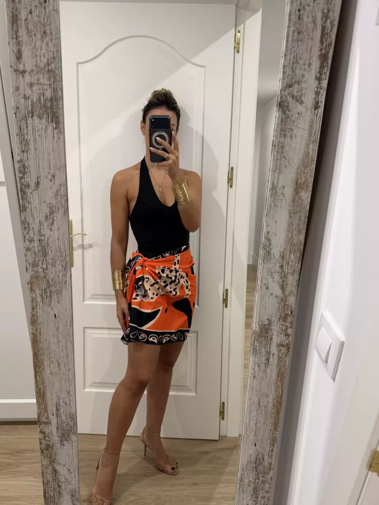 Falda pareo corta leopardo naranja