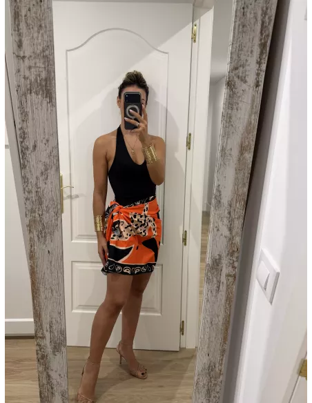 Falda pareo corta leopardo naranja