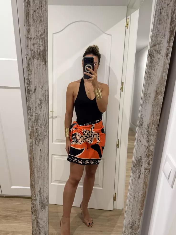 Falda pareo corta leopardo naranja