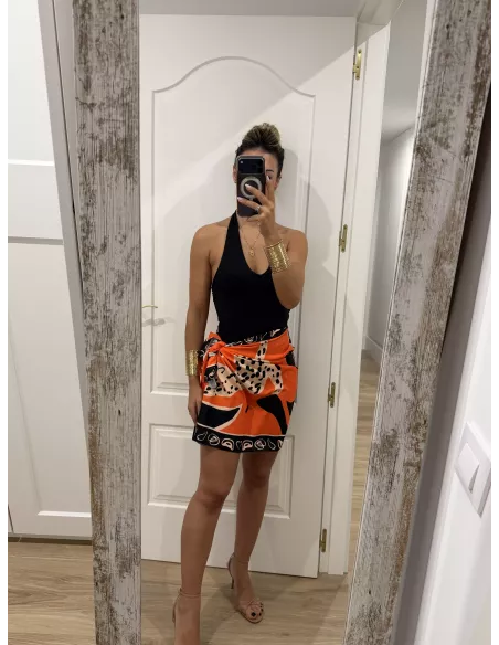 Falda pareo corta leopardo naranja