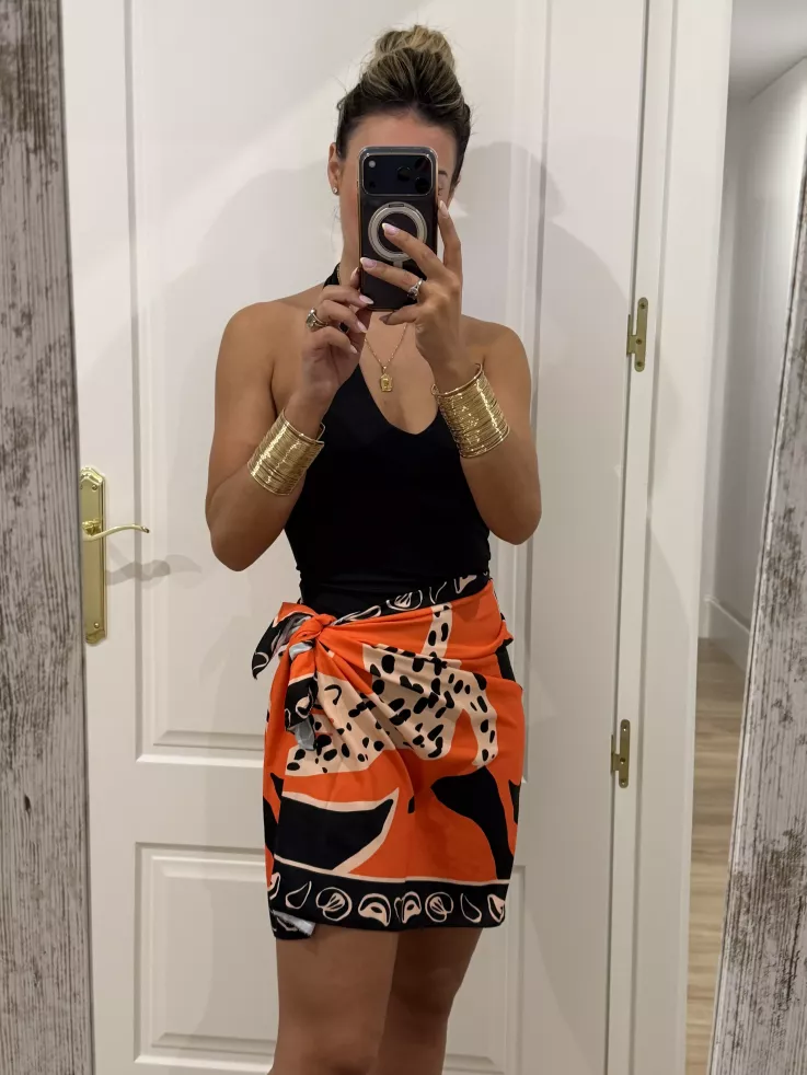 Falda pareo corta leopardo naranja