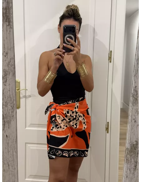 Falda pareo corta leopardo naranja