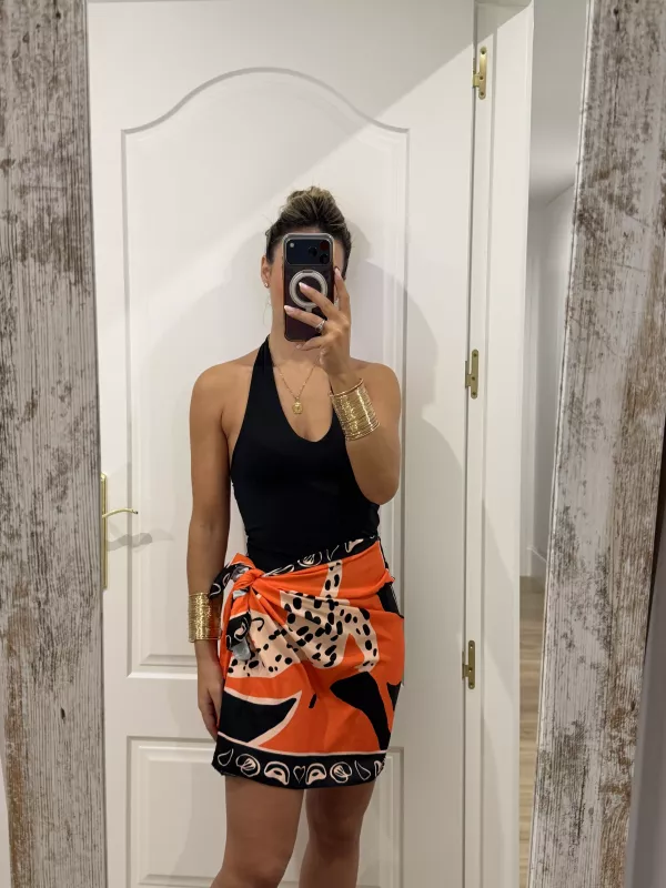 Falda pareo corta leopardo naranja