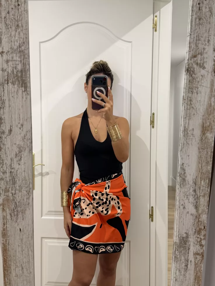 Falda pareo corta leopardo naranja