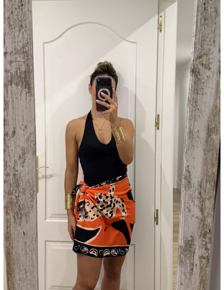 Falda pareo corta leopardo naranja
