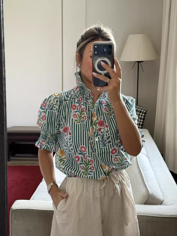 Camisa India rayas verde