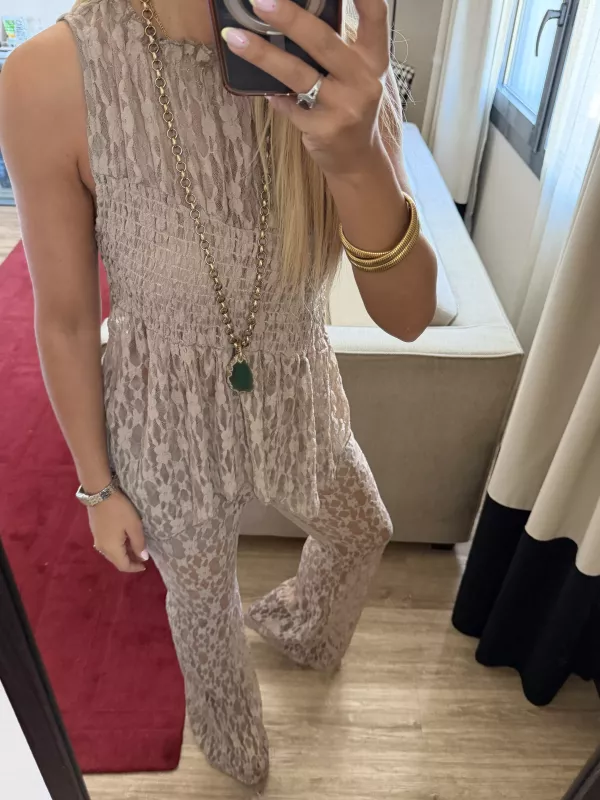 Conjunto Mallorca encaje taupe