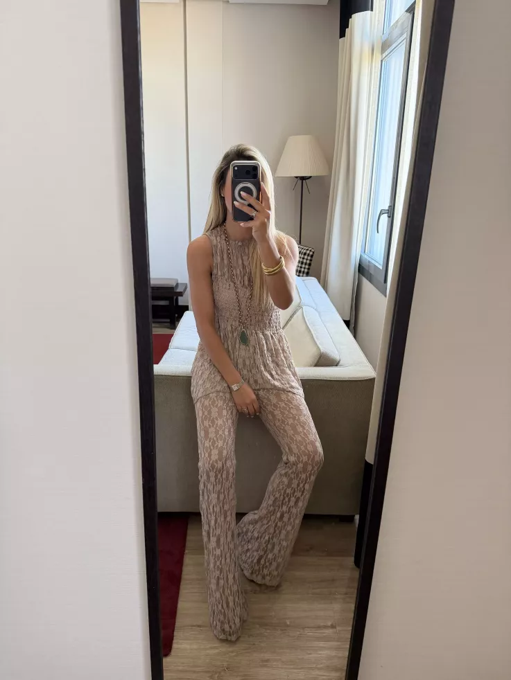 Conjunto Mallorca encaje taupe