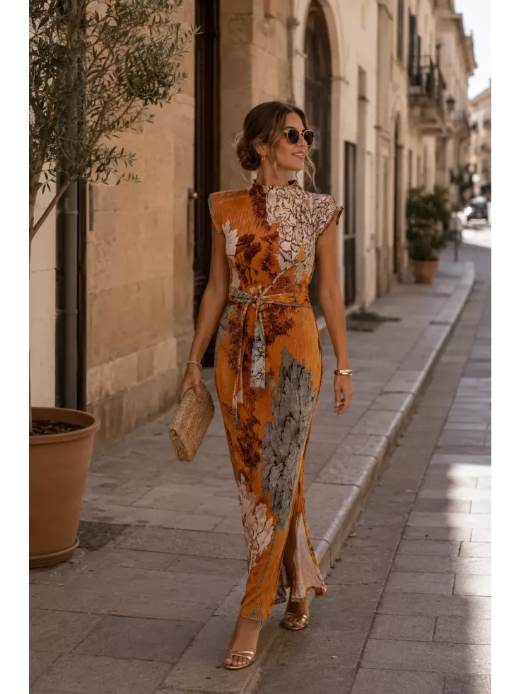 Vestido Catalina tonos mostaza