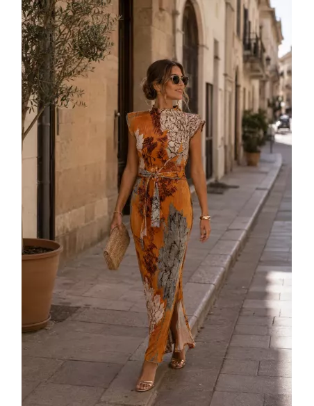 Vestido Catalina tonos mostaza