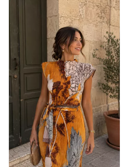 Vestido Catalina tonos mostaza
