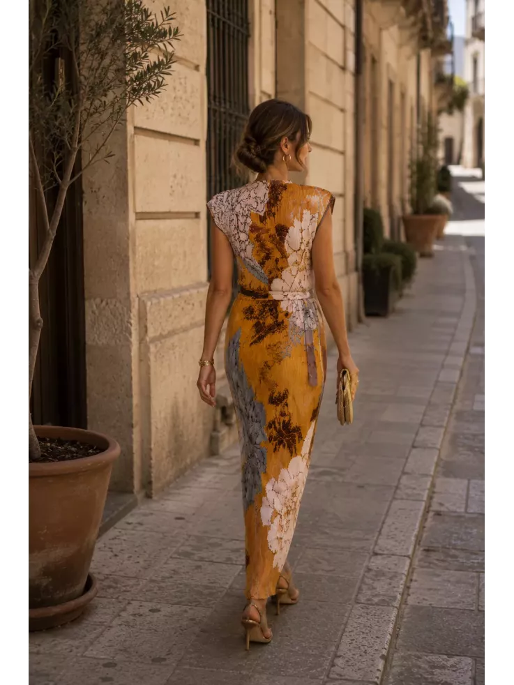 Vestido Catalina tonos mostaza