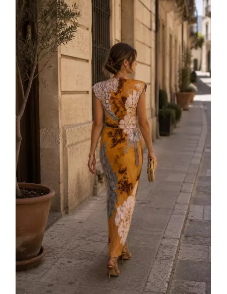 Vestido Catalina tonos mostaza