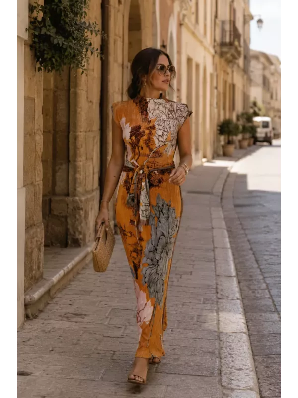 Vestido Catalina tonos mostaza