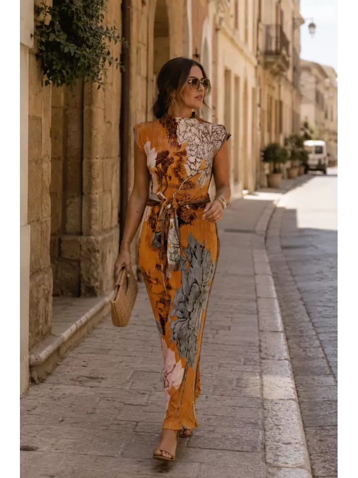 Vestido Catalina tonos mostaza