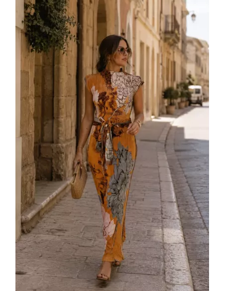 Vestido Catalina tonos mostaza