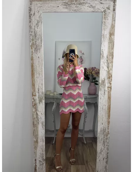 Vestido Sicilia de hilo tono rosa