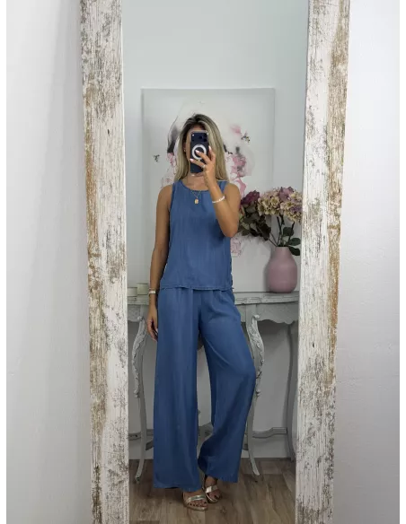 Top botones denim oscuro