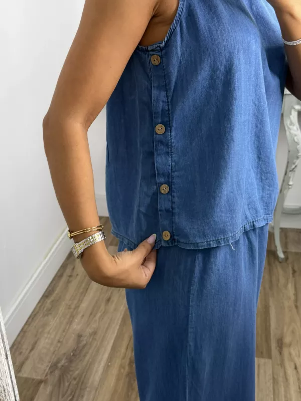 Top botones denim oscuro