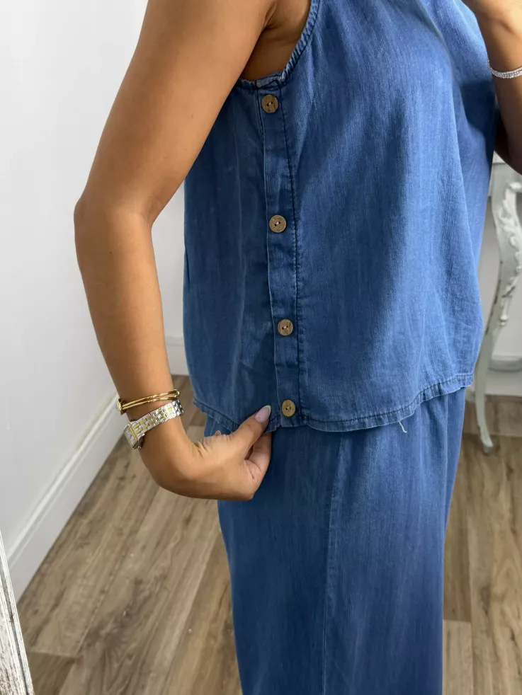 Top botones denim oscuro