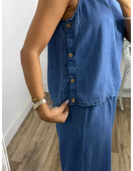 Top botones denim oscuro