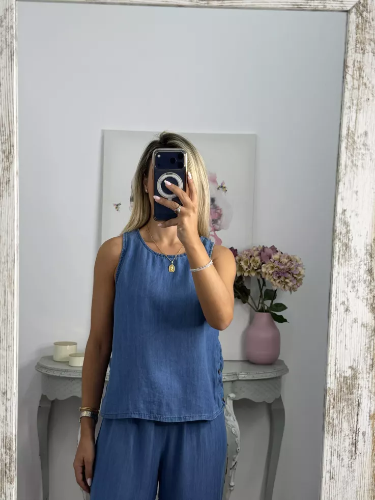 Top botones denim oscuro
