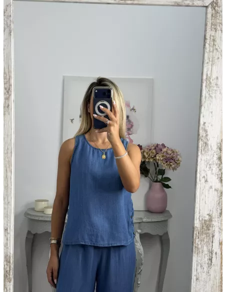 Top botones denim oscuro