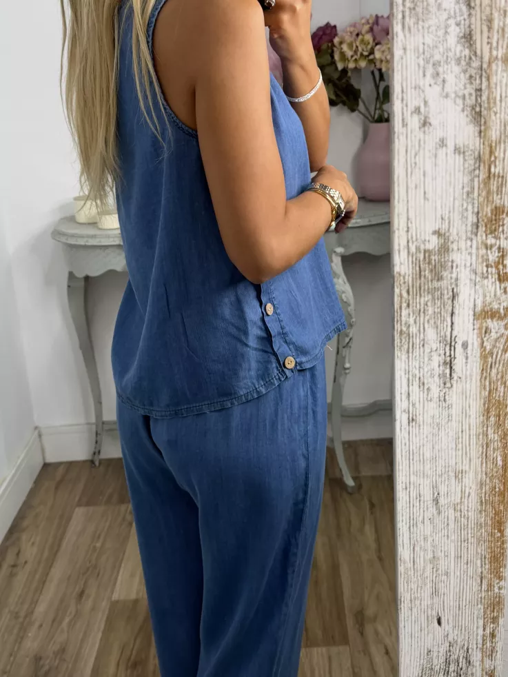 Top botones denim oscuro