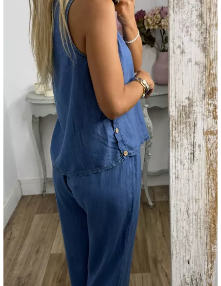 Top botones denim oscuro