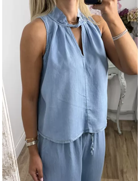 Top perkins denim claro