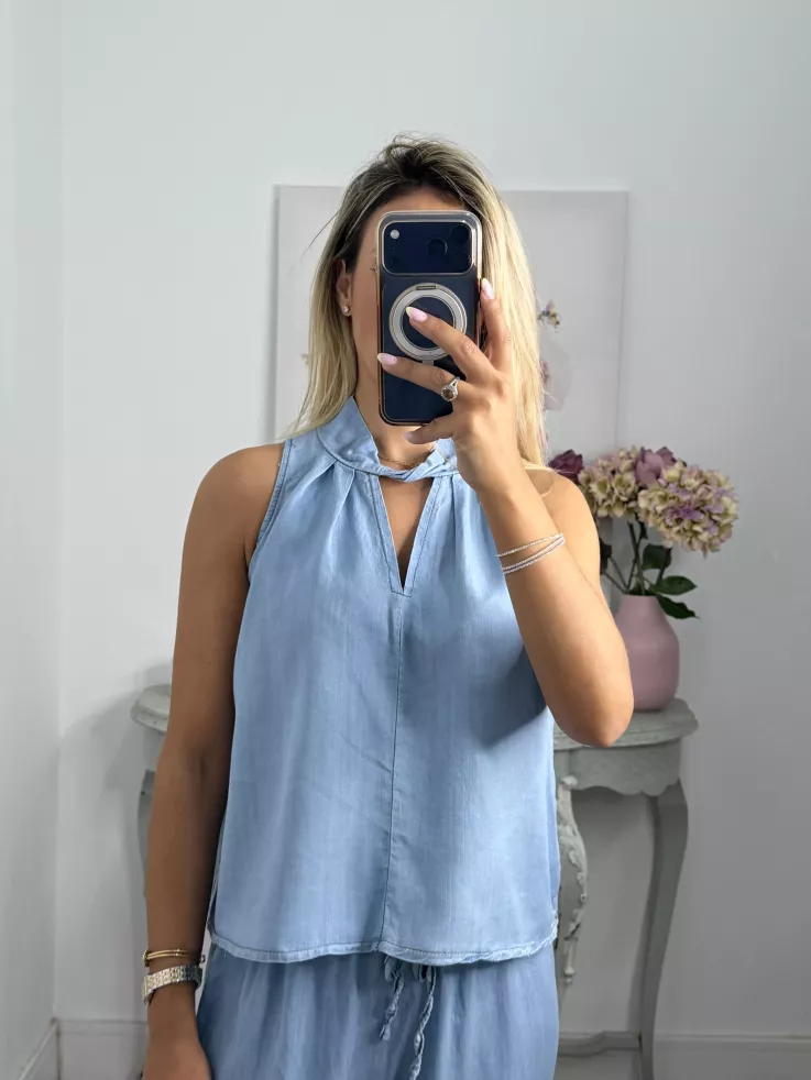 Top perkins denim claro