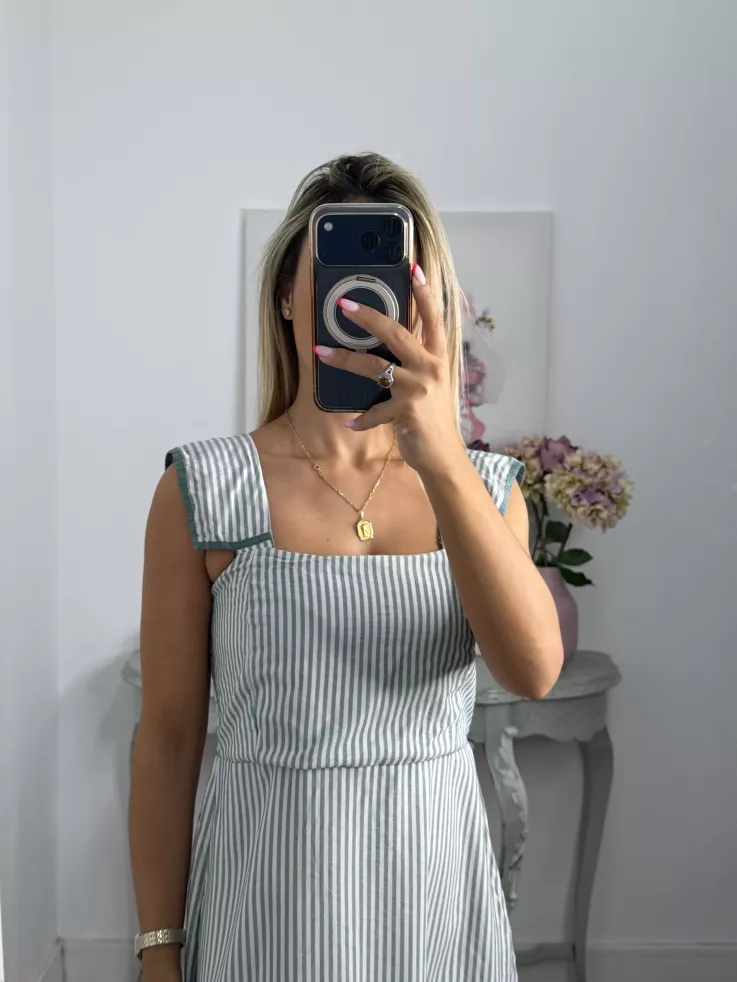 Vestido Loreto de rayas verdeagua