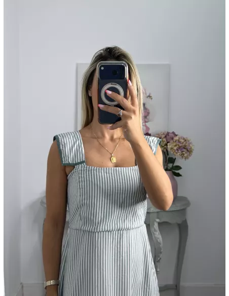 Vestido Loreto de rayas verdeagua
