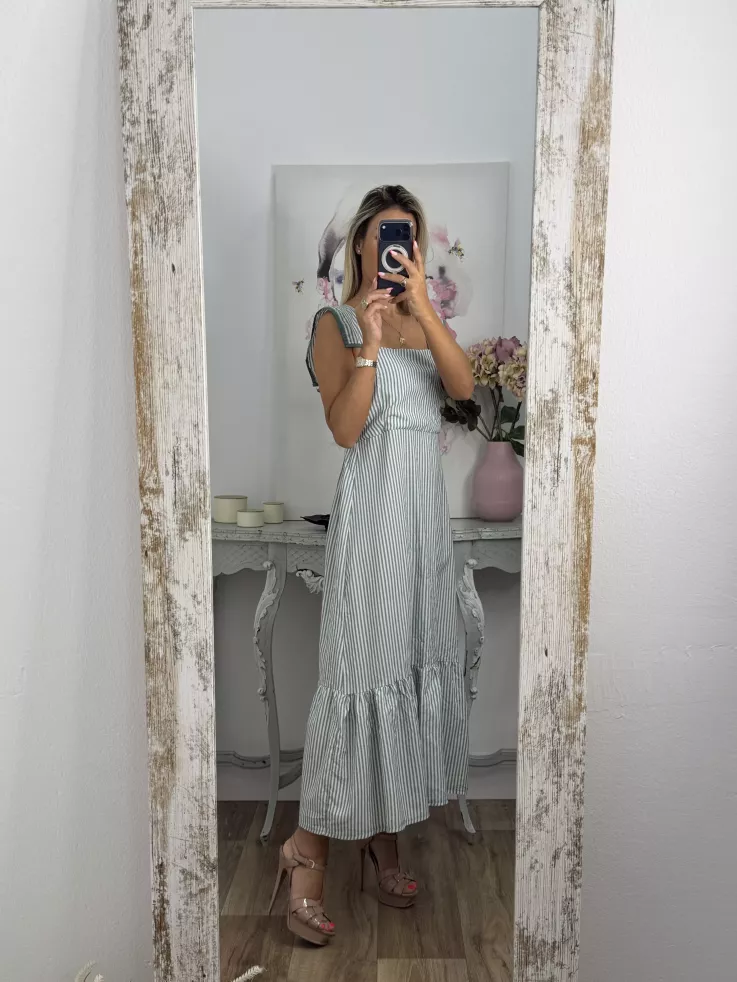 Vestido Loreto de rayas verdeagua