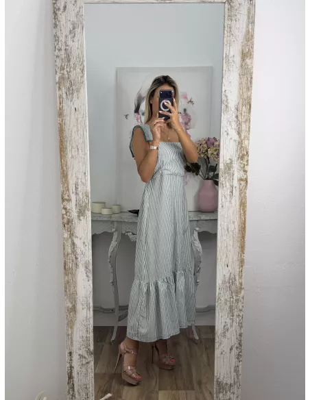 Vestido Loreto de rayas verdeagua